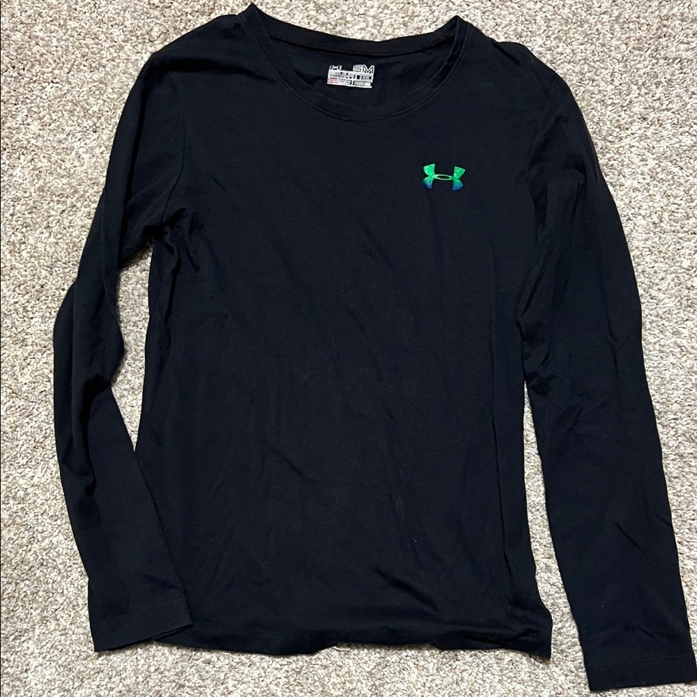 Under Armour Black Long Sleeve with Green and Blue Logo
